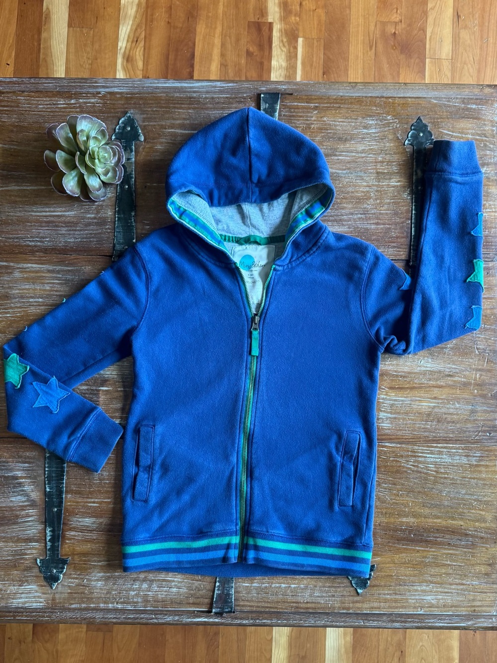 Mini Boden Royal Blue Hooded Zip Sweatshirt with Star Apliqué Accents